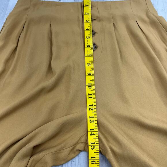 Shinestar Mustard Yellow Flowy Button Accent Cropped Wide Leg Lightweight Pants - Picture 9 of 9